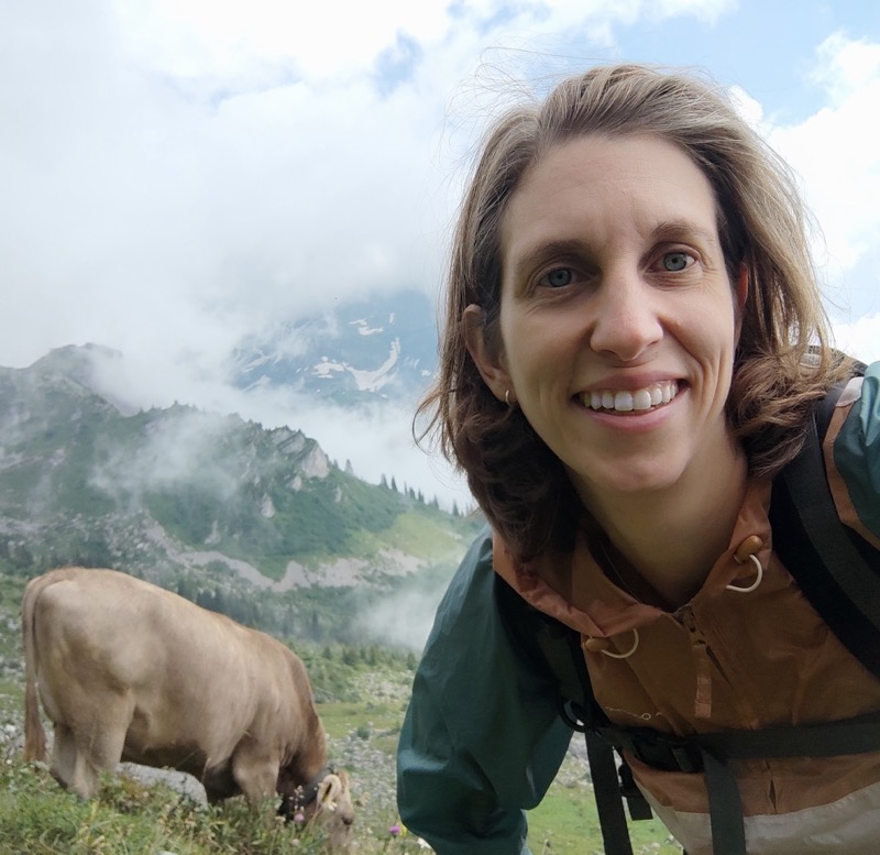 Corina Burri hiking in the Swiss Alps on a weekday